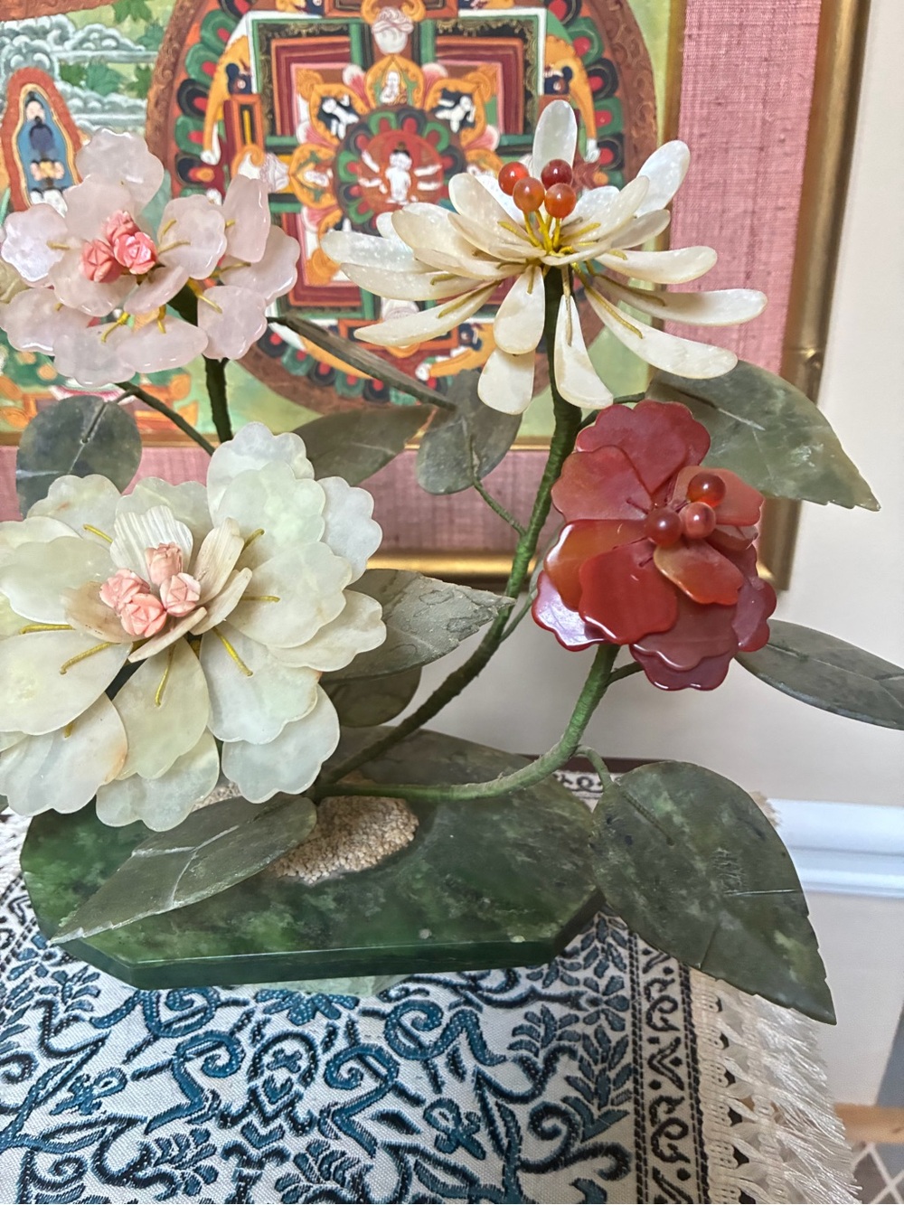 Jade glass Multicolor Stone Flower Sculpture decor accent plant - Picture 5 of 10